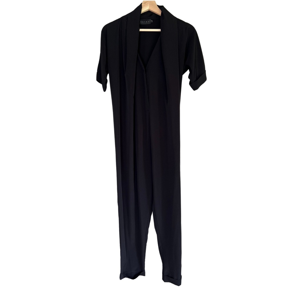 HATCH Black Jumpsuit Size 0 Shawl Collar‎ Short Sleeve Career Casual Maternity